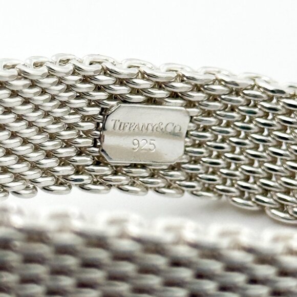 7.5" Medium Tiffany & Co Silver Somerset Mesh Weave Flexible Bangle Bracelet - Picture 6 of 6